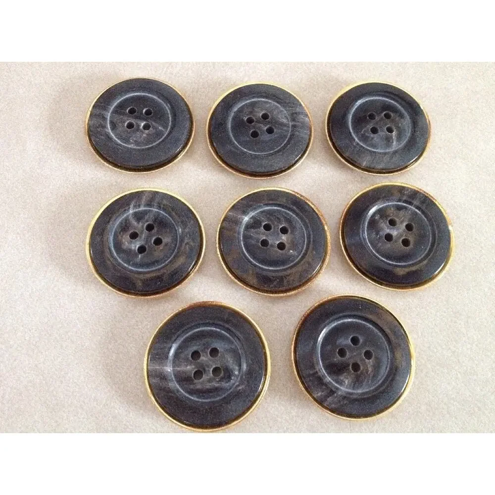 Lot of 8 Vintage Marbled Dark Colored Plastic Brass Four Hole Buttons 2.75cm